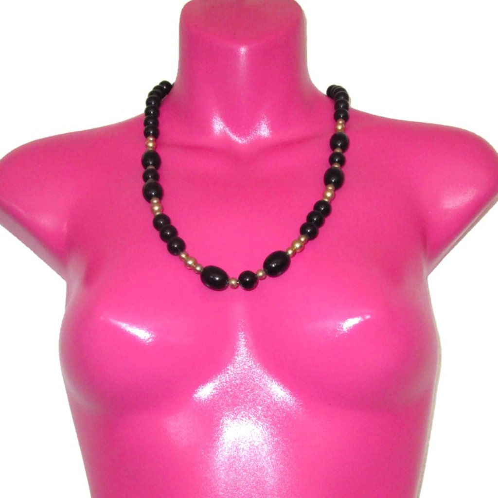 Disco Jewelry Vintage Gold Black Beads Necklace Costume
